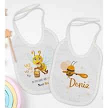 BK Kids Kişiye Özel İsimli 2’li Beyaz Mama Önlüğü-6 Beyaz