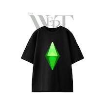 Thewert Sims Plumbob Tasarım Baskılı Ünisex Siyah Oversize T-shirt