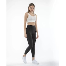 Kadın Yüksek Bel Sporcu Düz Tayt - Siyah 001