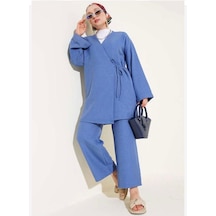 Lovie Moda Kadın Bağcıklı Kimono Takım Mavi