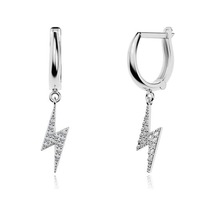 İndigo Takı Taşlı Şimşek Sallantılı Beyaz Gümüş Küpe