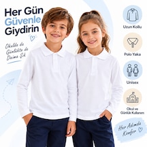 Ta&ce Kıds Tace Kıds Unisex Çocuk Polo Yaka Tişört Beyaz Uzun Kollu Okul Ve Günlük Kullanım