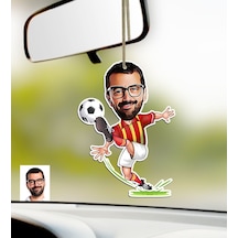 Kişiye Özel Sarı Kırmızı Futbolcu Karikatürlü Ahşap Araba Dikiz A