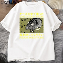 Flood Of Style Japon Tarzı Kayıp Peynir Sıçan T-shirt Erkekler Pamuk Kısa Kollu T Adam Giysileri T-sh Beyaz