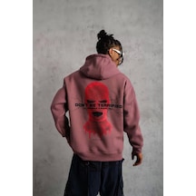 Erkek Maske Baskılı Kapüşonlu Sweat - Gül Kurusu Gülkurusu