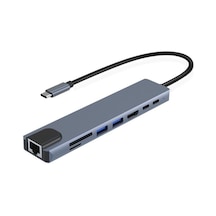 8 İn 1 Type-c Çıkışlı Çoklu Çevirici Adaptör Ethernet Hdmı Usb Çoklayıcı Sd Tf Kart Okuyucu Usb Hub