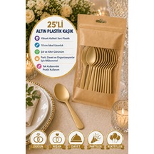25 Li Altın Plastik Kaşık 18 Cm Sert Tek Kullanımlık