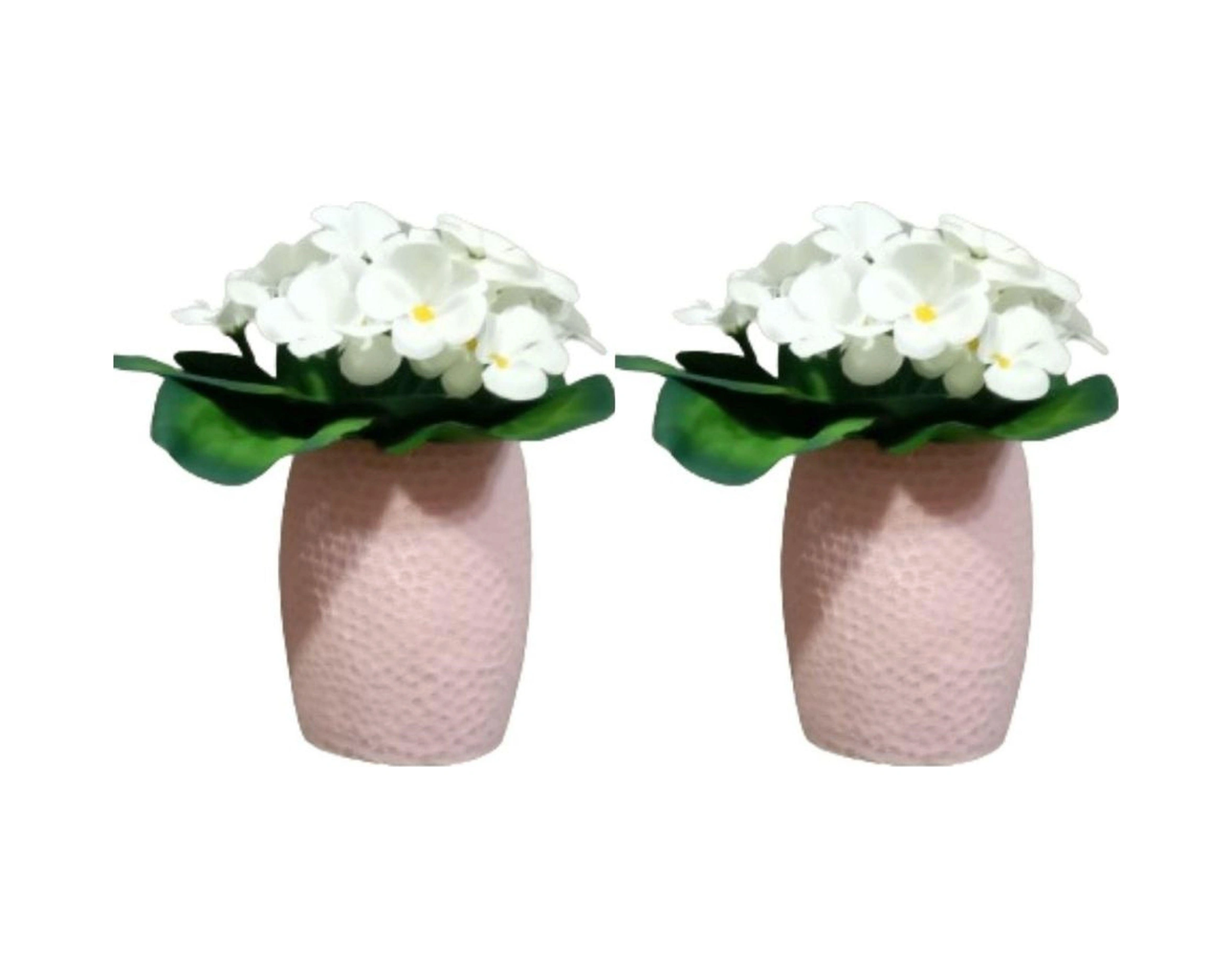 2 Adet Vazo Dahil,vazoda Çiçek,beyaz Yapay Çiçek,vazo Pembe Petek Desenli Poliresin 8x8x15cm Çok Renkli
