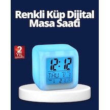 Renk Değiştiren Led Alarmlı Dijital Küp Masa Saati Mavi 28472073