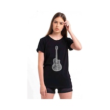 Drawing Classic Guitar Baskılı Siyah Kadın Tshirt