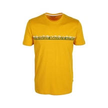 Erkek Hardal Slim Fit Bisiklet Yaka Baskılı %100 Pamuk Nokta Desenli T-shirt 1932-Hardal
