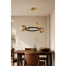 Modern Premium Gold Siyah Halkalı Avize 2xe14 + 2xgu10 Füme Camlı Sarkıt Avize