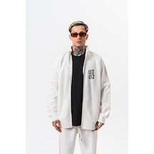 Respire Erkek 7 Şerit Detaylı Dik Yaka Doubleface Zip Oversize Sweatshirt Ekru