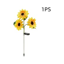Tenfowee Güneş Enerjili Üç Başlı Ayçiçeği Bahçe Lambası - Simülasyon Çiçek Dekorasyonu - Çim Üstü Yerleştirme Tipi Opp Tekli Paket