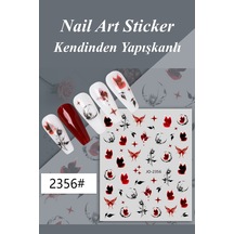 Nail Art Sticker Kendinden Yapışkanlı, Tırnak Süsleme, Tırnak Dövmesi Stikır 2356 Kırmızı-siyah-2356