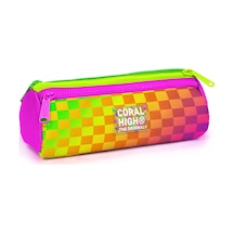 Coral High Kids Neon Renkli Dama Desenli Üç Bölmeli Kalem Çantası 31003 Çok Renkli