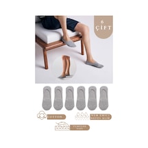 Kral Socks Unisex Düz Desenli 6 Çift Pamuklu Terletmez Babet Çorap Gri