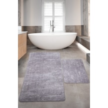 Nova Gri Büyük Ebat 80x150 + 50x80 Cm 2'li Banyo Halısı Paspası Gri