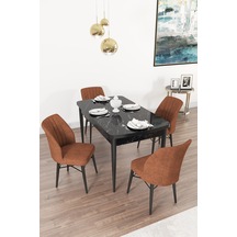 Novana Siyah Mermer Desen 80x132 Açılır Mutfak Masası 4 Sandalye kiremit
