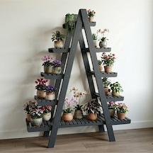 Wooddecor 5 Katlı Ahşap Merdiven Çiçeklik - 120x100 Cm Geniş Raf Standı Gri
