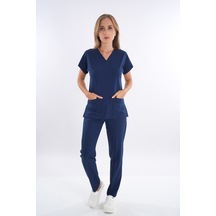 Lacivert Renk Hipoya Çamaşır Suyuna Dayanıklı Scrubs Takım İş Kıyafeti Unisex Model Lacivert