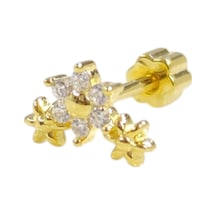 Üçlü Çiçek Gümüş Tragus Pıercıng - Altın Sarı Beyaz