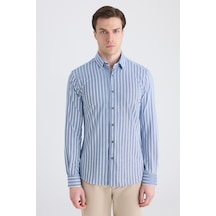Twn Slim Fit Lacivert Çizgi Baskılı Gömlek 5ec02ad09259m Çok Renkli