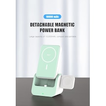 Kablosuz Power Bank Magsafe Uyumlu Büyük Güç Kaynağı Şarj Seti 10000 Mah Stand Olabilir Cep Telefonu Tablet Saat Kulaklık Mac Şarj Edebilir Powerbank Portatif Sökülüp Tek Kullanılabilir Zümrüt Yeşil Çok Renkli