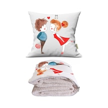 Love 1 Baskılı Dekoratif Yastık Kırlent Opsiyonel Battaniye 2 İn 1 Çok Renkli
