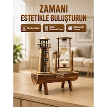 Deniz Feneri Tasarımlı Ahşap Kum Saati Retro Masa Aksesuarı Yeni Nesil Kahverengi