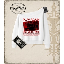 Tarzsokak Gotik & Grunge Streetwear Play Agaın Kayık Yaka Sweatshirt Beyaz