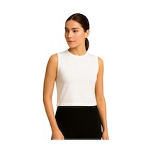 İngegno Body Bisiklet Yaka Sıfır Kol Crop %95 Viskon Ring Örme Kumaş Body Beyaz