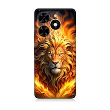 Tecno Spark 20c Uyumlu Alevler İçinde Aslan Desenli Silikon Kılıf Çok Renkli