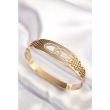 316l Çelik Gold Renk Zirkon Taşlı Kadın Kelepçe Bilezik Eb-53-vice/ 1395 2565 Çok Renkli 48353953