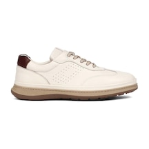 Erkek Bej Bağcıklı Deri Sneaker