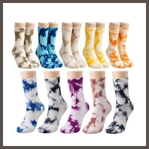 Bezos Unisex Batik Spor Çorap 10'lu Set Tie Dye Tenis Çorabı Koyu Retro Renkler Günlük Rahat Konforlu Stil Nxrlvng Çok  Renkli