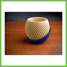 Bezos 3d Baskı Küre Saksı - Kafes Dokulu İki Parçalı Dekoratif Saksı - Bej-mavi Dmc 90600621