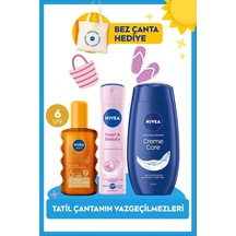 Tatil Çantanın Vazgeçilmezleri Seti, Bronzlaştırıcı Güneş Yağı, Sprey Deodorant, Duş Jeli, 250ml