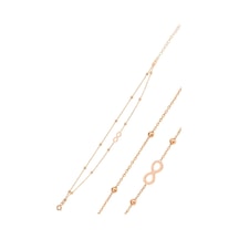 Gümüş Rose Top Top Çift Zincirli Sonsuzluk Bileklik