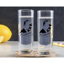 Kişiye Özel Renkli Baskılı Atatürk Temalı İkili Vodka Bardağı-26 Çok Renkli
