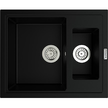 Polex Cristalüx Granit Evye P-04 Siyah 1.5 Gözlü Tezgah Altı Ve Tezgah Üstü Kare Mutfak Evyesi 59.5x49 CM