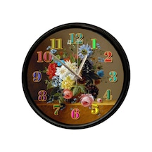 Vintage Çiçek Aranjmanı Tasarımlı Dekoratif Duvar Saati 28 Cm Sessiz Mekanizma Çok Renkli