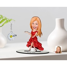 Kişiye Özel Kadın Manken Karikatürlü 3D Ahşap Biblo Ve Isimli Sil