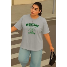 Büyük Beden Montana Baskılı Unisex Tişört Gri
