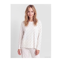 LC Waikiki Alıta Cıty Farkıyla Lcw Dream Ekru Penye Puantiye Uzun Kollu Kadın Pijama Takım Ekru - 929536556 Ekru
