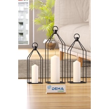 Metal Kafes 3'lü Set Mumluk Fener Dekoratif Mumluk Ferforje Şamdan Çok Renkli