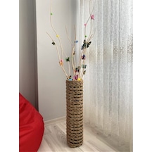 Hasır Örgü Vazo 70 cm Yapay Çiçek Vazosu Çiçeklik Dekoratif Saksı