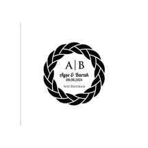 Kalın Örgülü Çerçeveli Yuvarlak Mühür Kına Nişan Düğün 3x3 Cm Özel Etiket / 50 Adet Sticker Beyaz