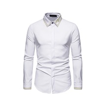 Ikkb Yeni Casual İşlemeli Uzun Kollu Erkek Gömlek Beyaz