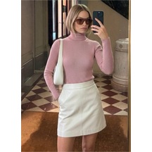 Onno Style Women Fitilli Balıkcı Yaka Basic Kazak Pudra Pembe